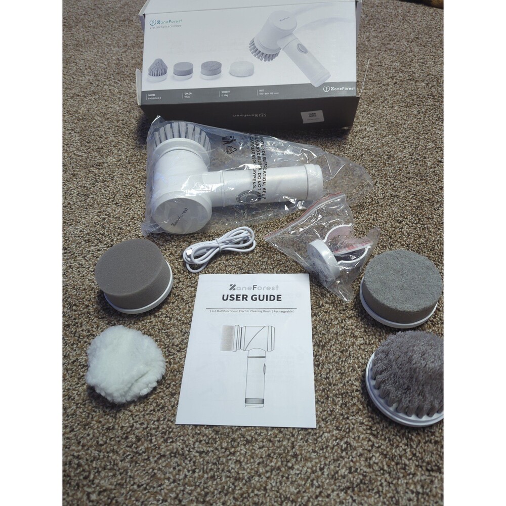 Zane Forest Electric Spin Scrubber – 5 Brush Heads, Cordless, Multi-Room Cleaner